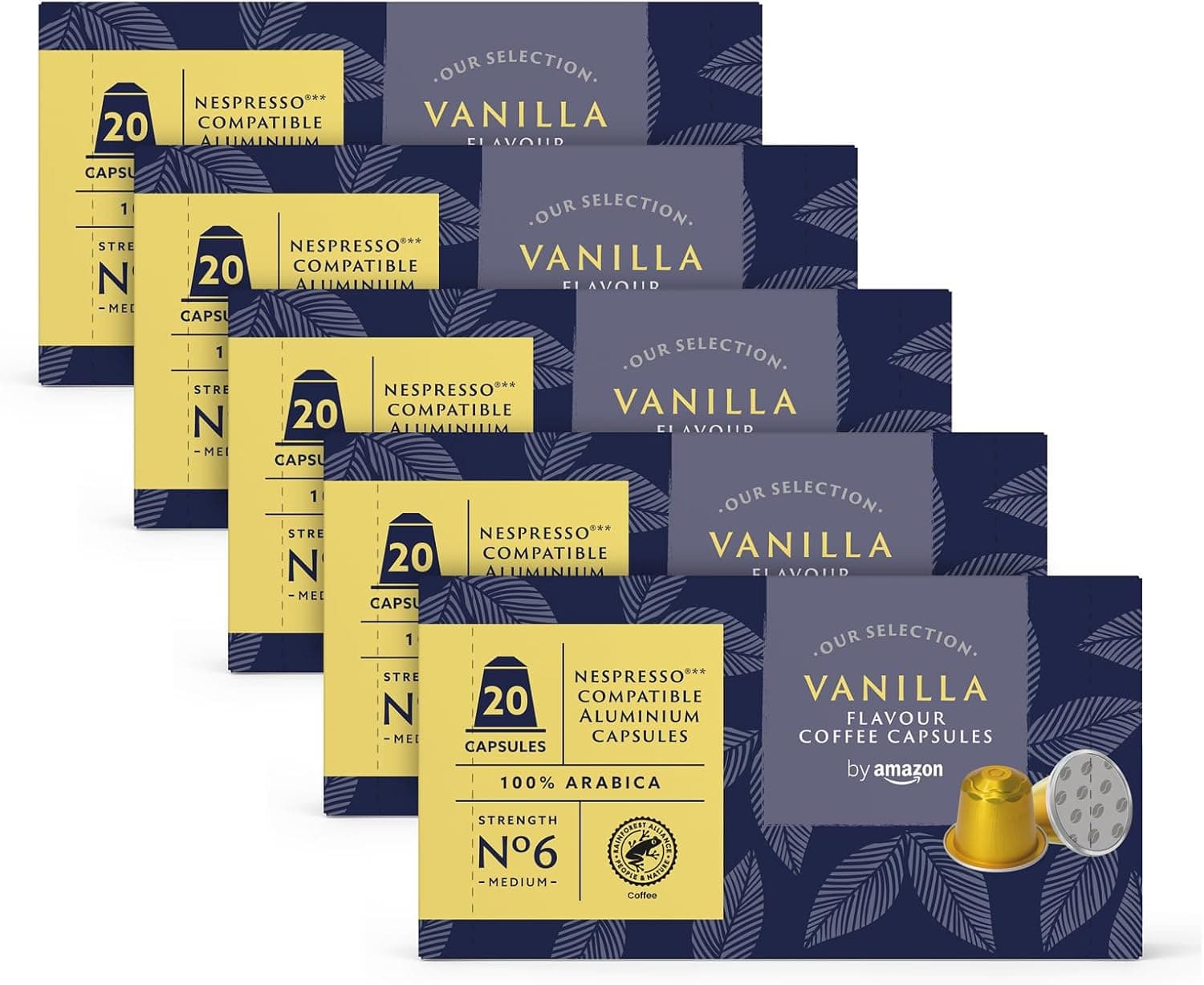 by Amazon Café de baunilha, cápsulas de alumínio compatíveis com nespresso so, 100 unidades (5 embalagens de 20) - certificado Rainforest Alliance