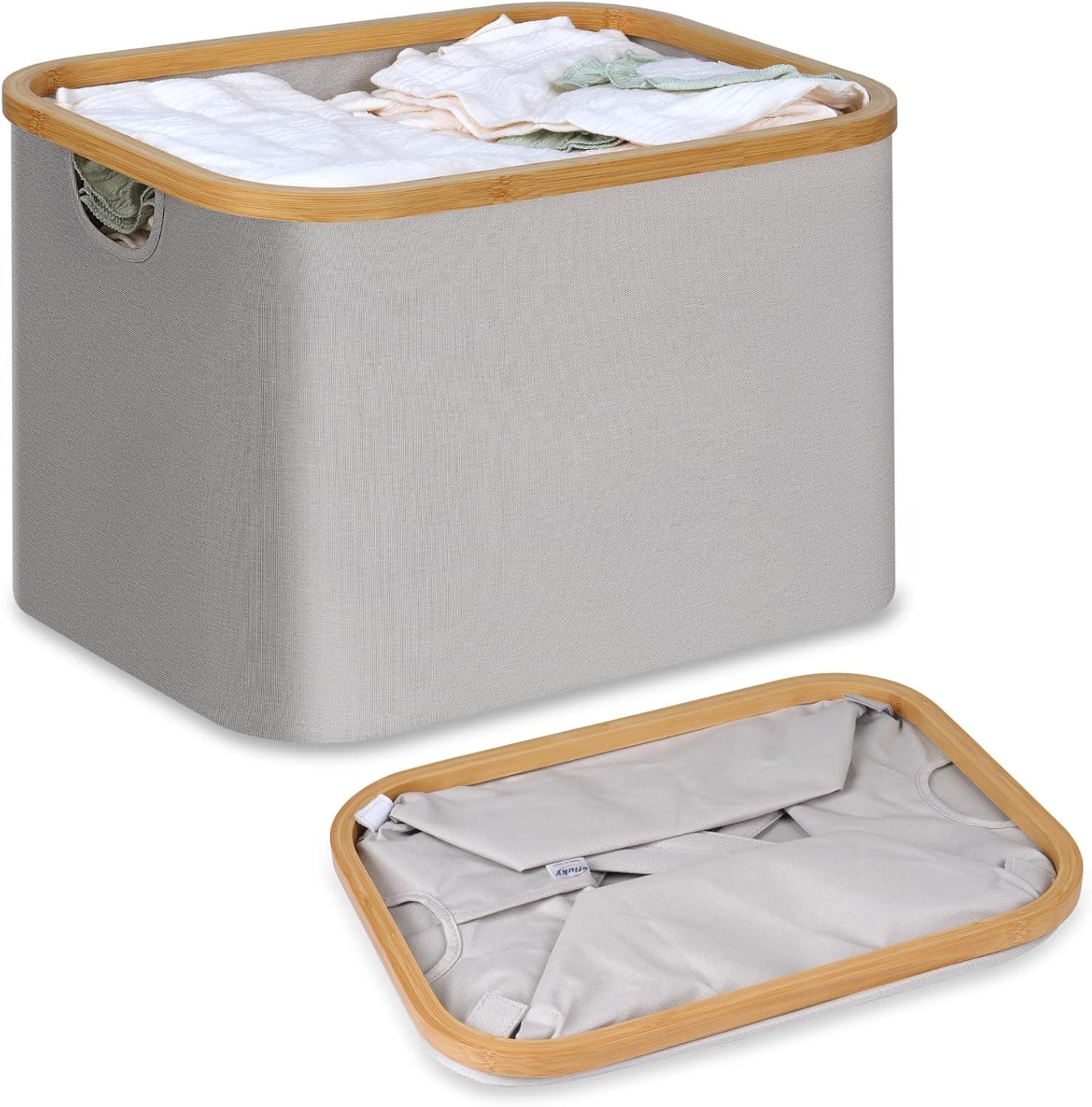 efluky Cesto de roupa suja dobrável portátil, Laundry Basket de bambu, cesta de lavandaria, cesta de armazenamento versátil com alças para casa de banho e quarto, brinquedo, viagens, 50 L 