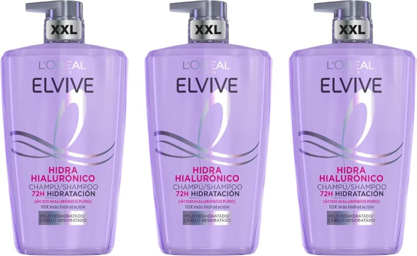 L'Oréal Paris Elvive Hidra Hialurónico champô 72h de hidratação, 1 L x 3