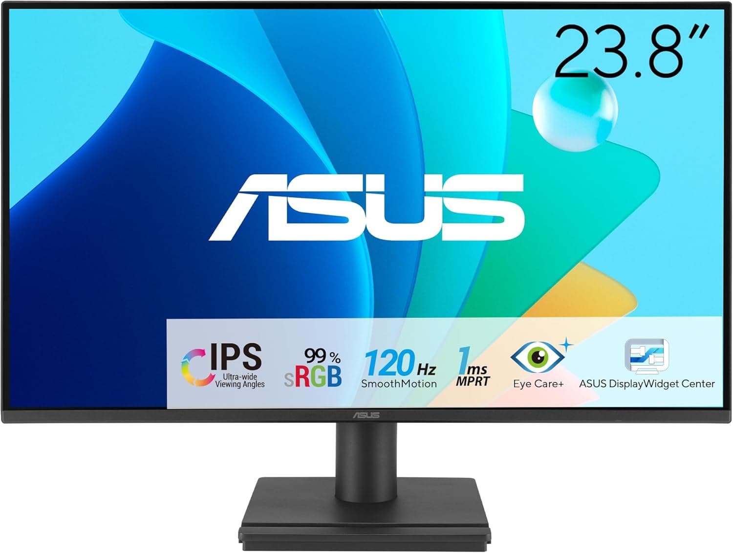 ASUS VA249HG Monitor Eye Care Gaming de 24", IPS, Full HD, 99% sRGB, sem moldura, 120 Hz, Adaptive-Sync, 1 ms MPRT, HDMI, VGA, baixa emissão de luz azul, anti-cintilação, montável na parede 