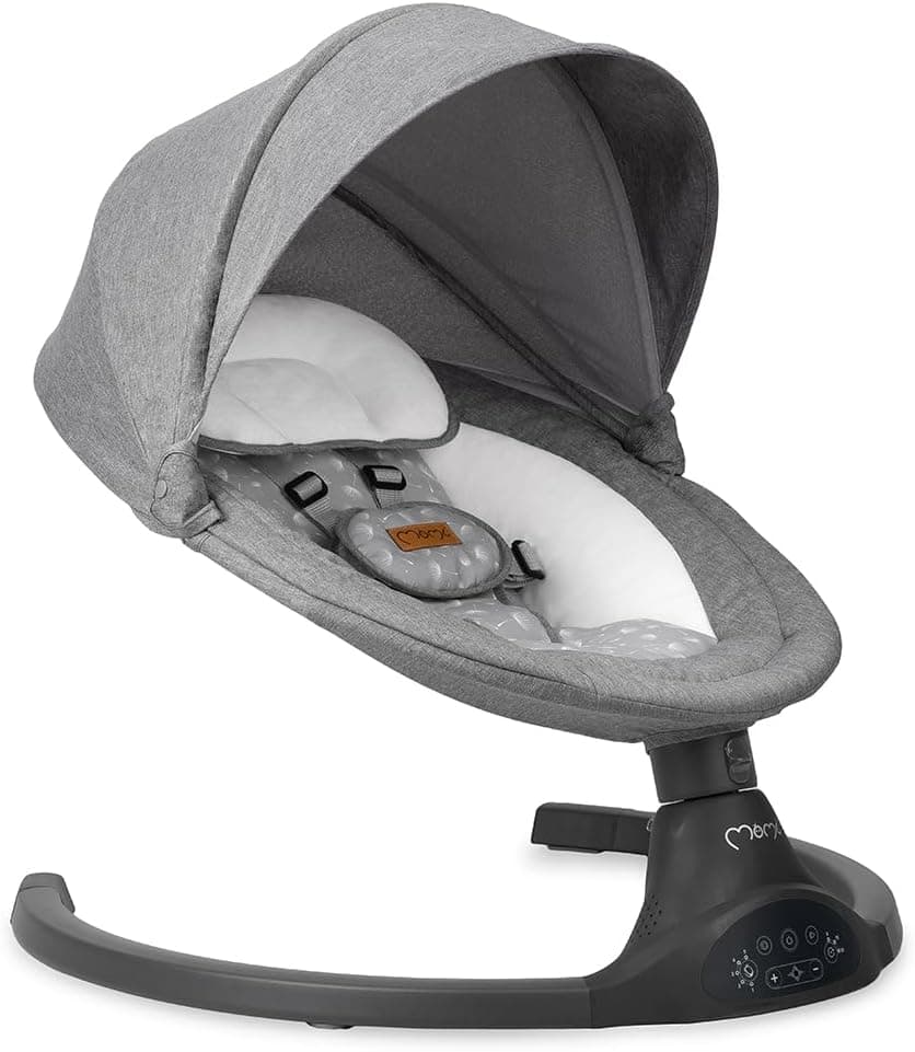 MoMi KENANI Cadeira de cadeira para crianças de até 9 kg, dobrável, com controlo remoto e Bluetooth para ligar ao smartphone, acionada por pilhas e eletricidade, com arnês de 5 pontos, viseira solar