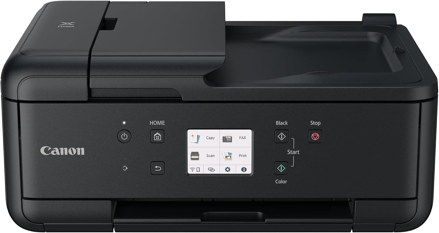 Canon Pixma TR7650 Impressora multifunções 4 em 1, sistema de jato de tinta, cópia, impressão, digitalização, Fax, Wi-Fi, 5 cartuchos de tinta independentes, ADF 20 folhas, ecrã tátil, A4, preto 
