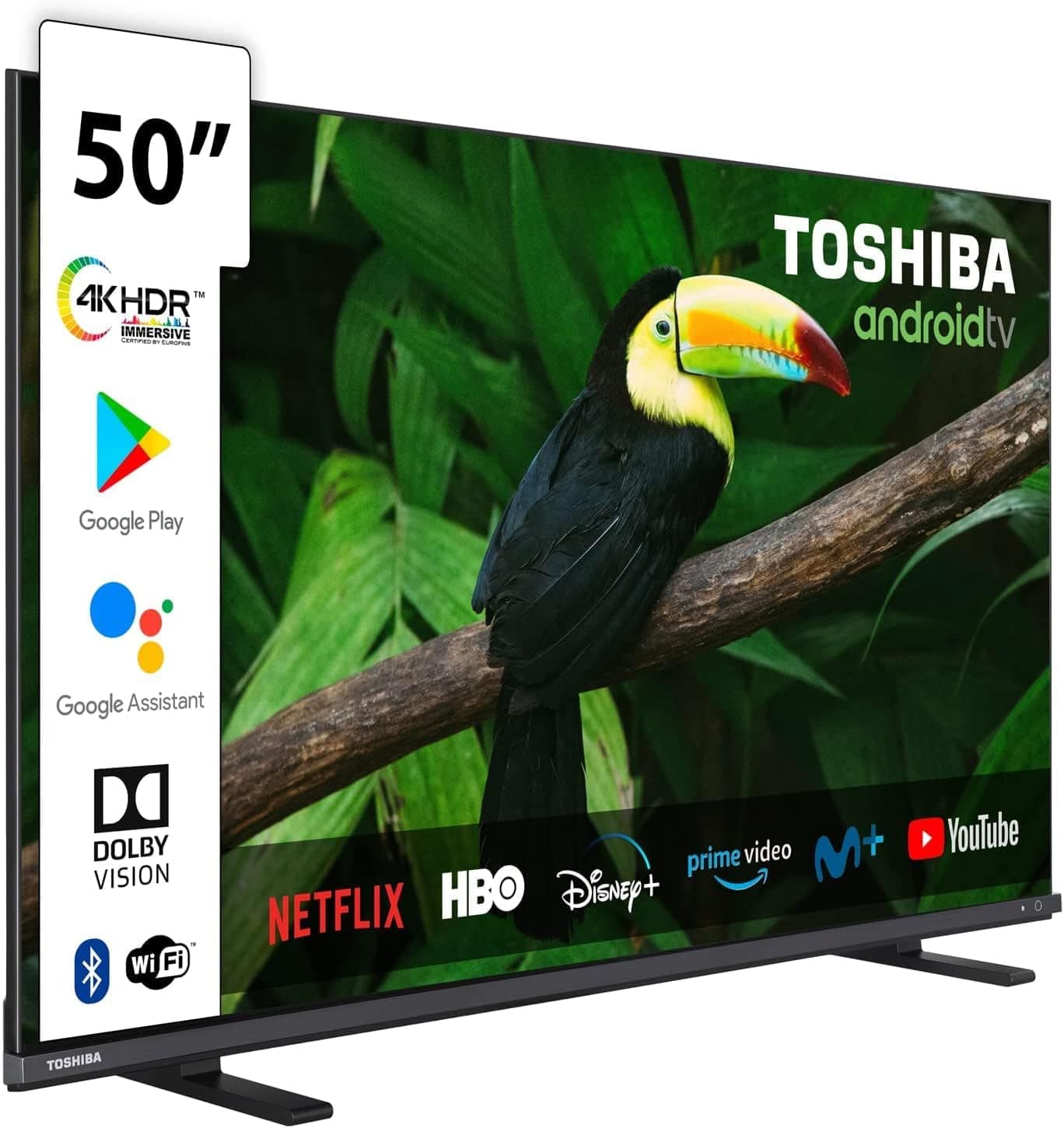 Toshiba Televisor 50UA4C63DG, Android TV de 50 polegadas, 4K Ultra HD, Google Chromecast integrado, controlo por voz através do Google Assistant, conexão WIFI e Bluetooth