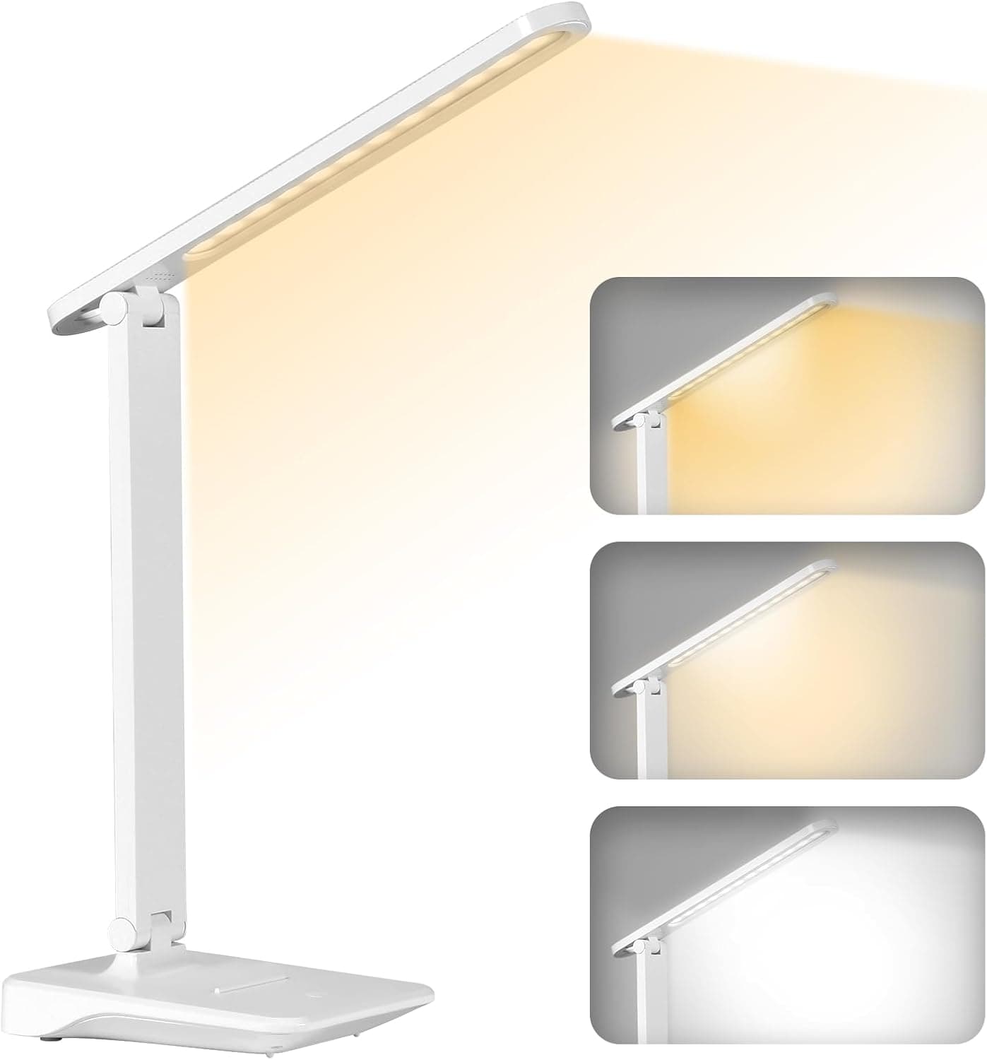 Diboniur Candeeiro de secretária LED, flexível secretária com bateria de 2400 mAh, 3 temperaturas, vários níveis de brilho, dobrável, controlo tátil, branco