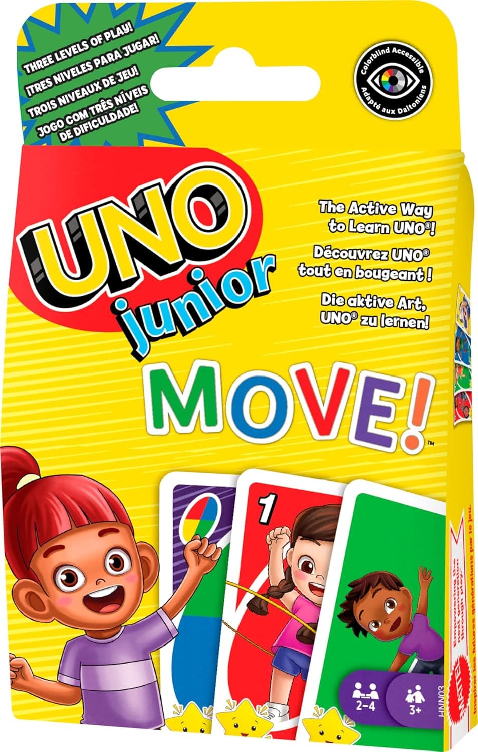 Mattel Games Um movimento júnior! Jogo de cartas com três níveis para jogar, jogo de tabuleiro + 3 anos (Mattel HNN03)