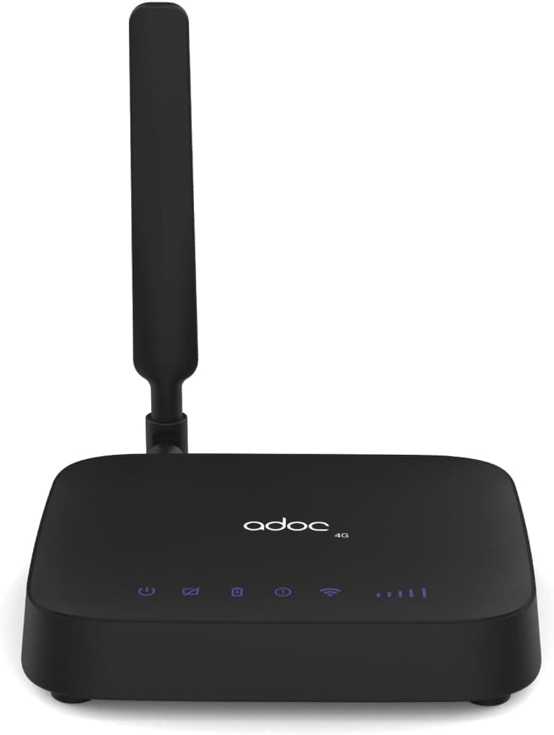 ADOC Caixa de voz V4, transforma o sinal móvel 2G/3G/4G numa linha fixa FXS. Compatível com Teleassistência. Ponto acesso WiFi Hotspot. 2 conectores RJ11.