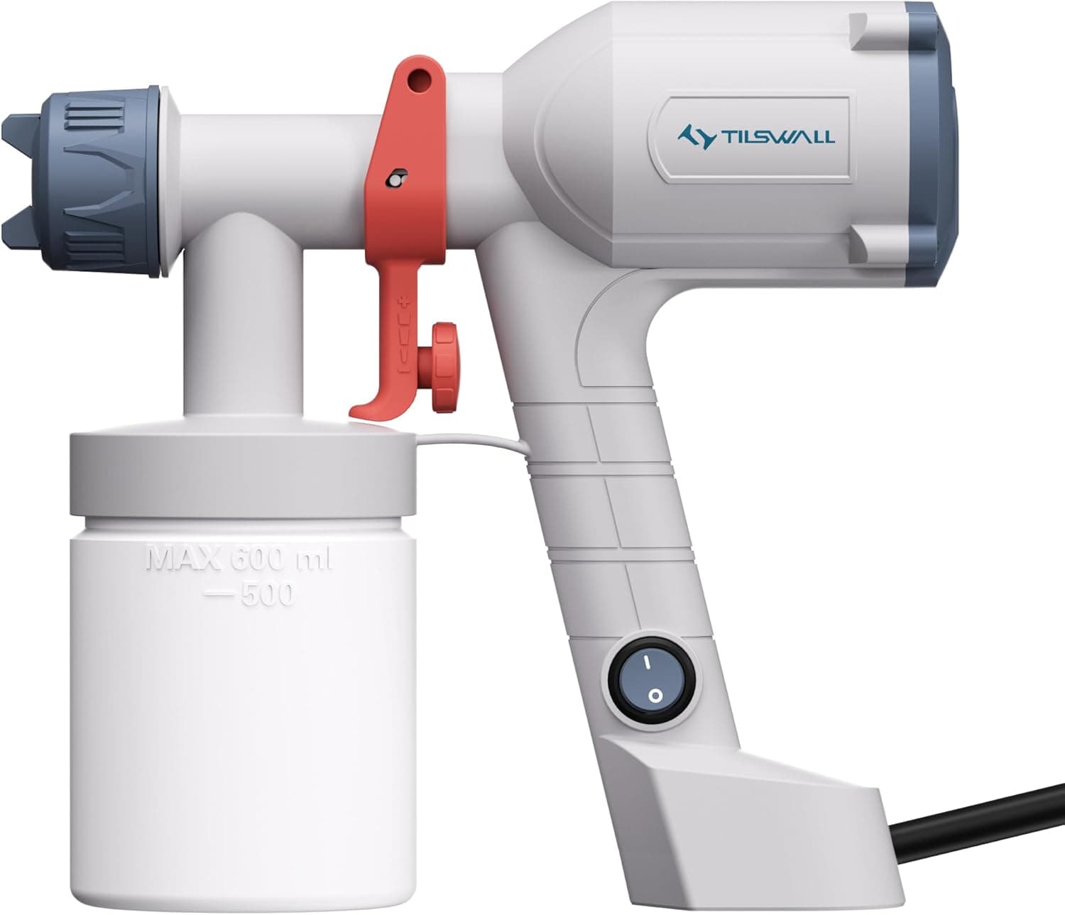 Tilswall Pistola de pintura elétrica - pulverizador de pintura ultraleve com tanque desmontável de 600 ml, 2 bicos e 3 modos, paredes, tetos, móveis, cercas, jardim, branco