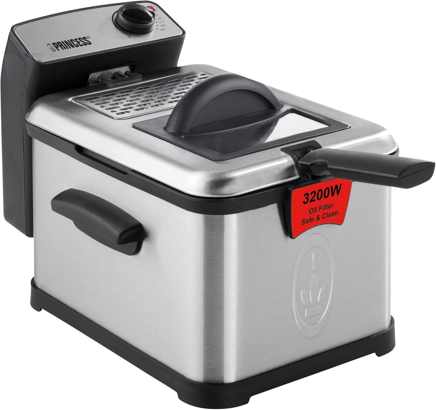 Princess 183001 Frigideira superior, área fria e filtro de segurança, 3200 W, 3 litros, aço inoxidável, preto