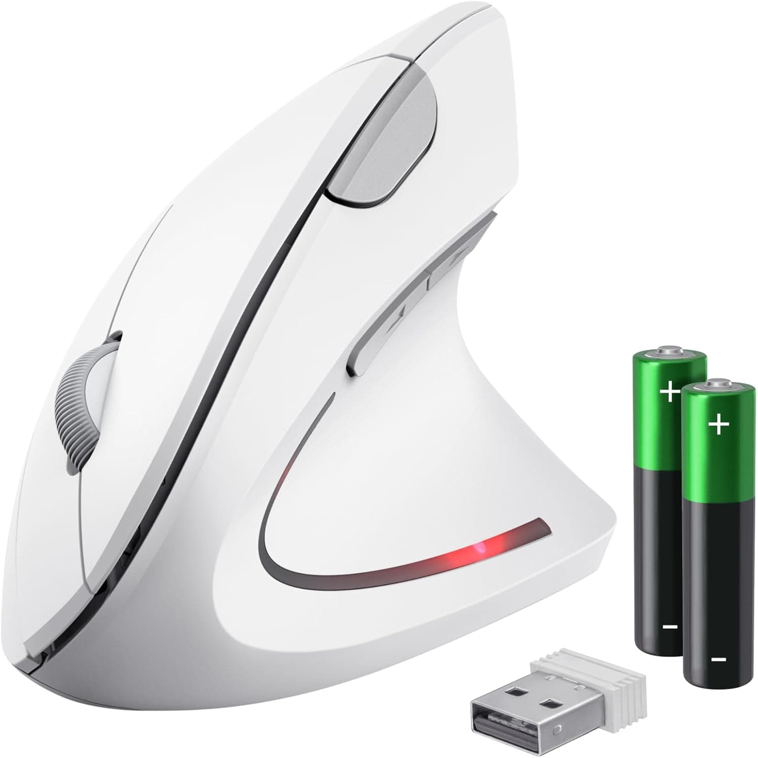 Trust Rato vertical sem fio, rato ergonómico leve, 800 - 1600 dpi, 2,4 GHz, micro-recetor USB, para destros, PC, computador, Desktop, Mac, pilhas incluídas, branco