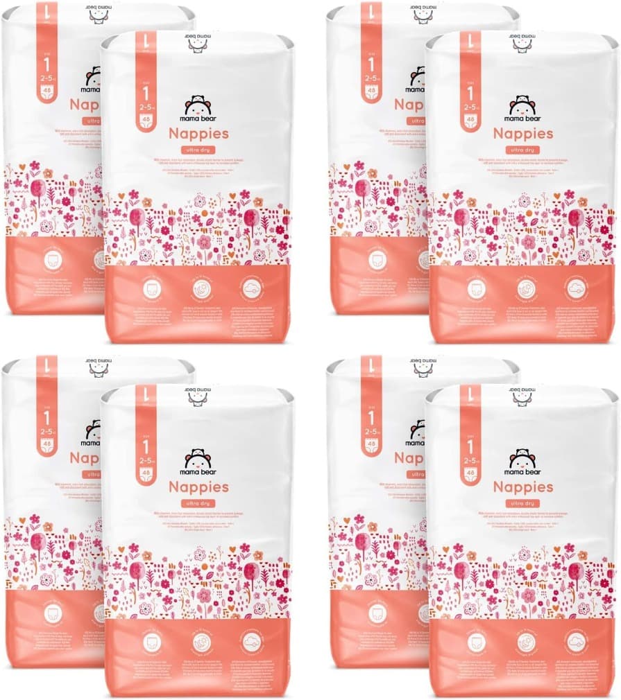 Mama Bear Ultra-Dry | Fraldas descartáveis tamanho 1 para bebés 2-5 kg, 384 fraldas