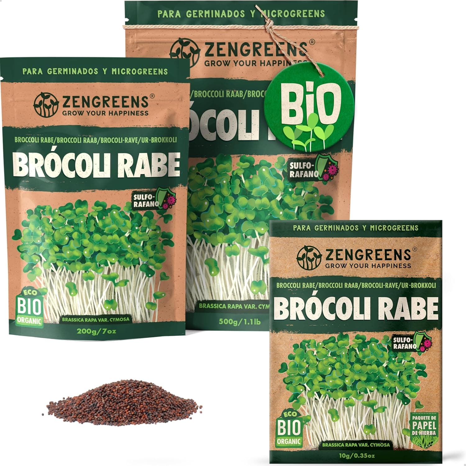 ZenGreens® - Sementes de brócolos ecológicos - escolha entre 10 g, 200 g e 500 g - brotos de cime di rapa - germinação de mais de 97 % - Microgreens