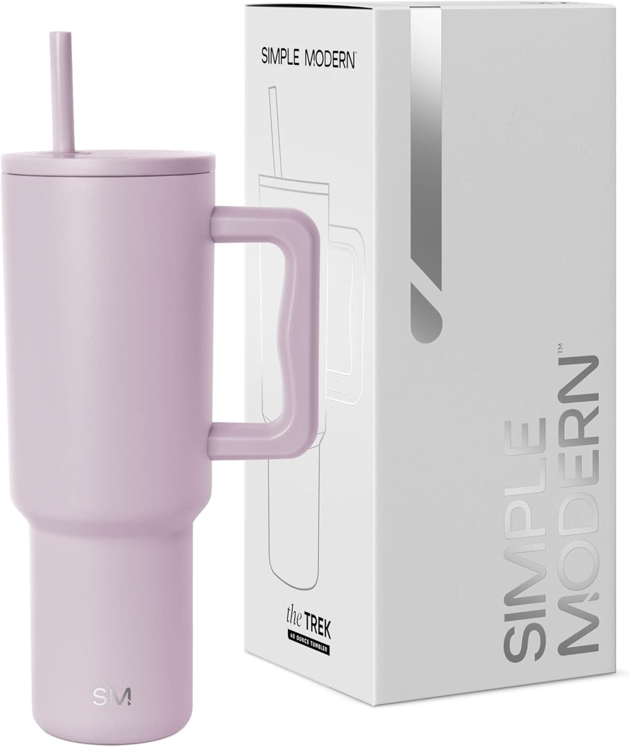 Simple Modern Trek | Vaso térmico em inox com asa e palhinha, 1180 ml, cor Lavender Mist