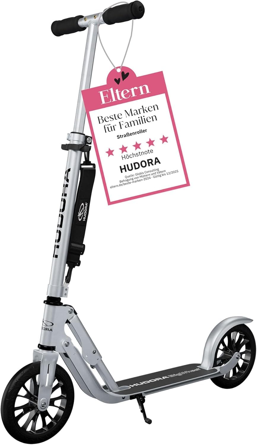 HUDORA Scooter BigWheel 205 - Rolo de alumínio estável, skate urbano ajustável e dobrável com suporte - skate desportivo para crianças e adultos até 100 kg