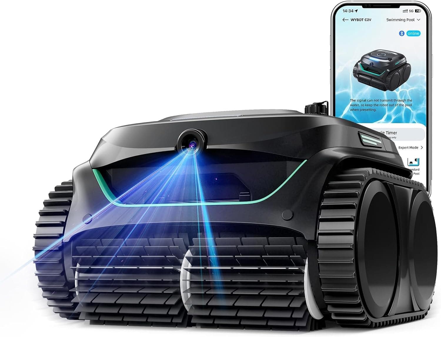 WYBOT C2 Vision AI robô de piscina sem cabo com câmara e bateria, robô piscina limpa-fundos e paredes, filtração de duas camadas, motor sem escovas, sucção poderosa, durante 180 minutos, até 180