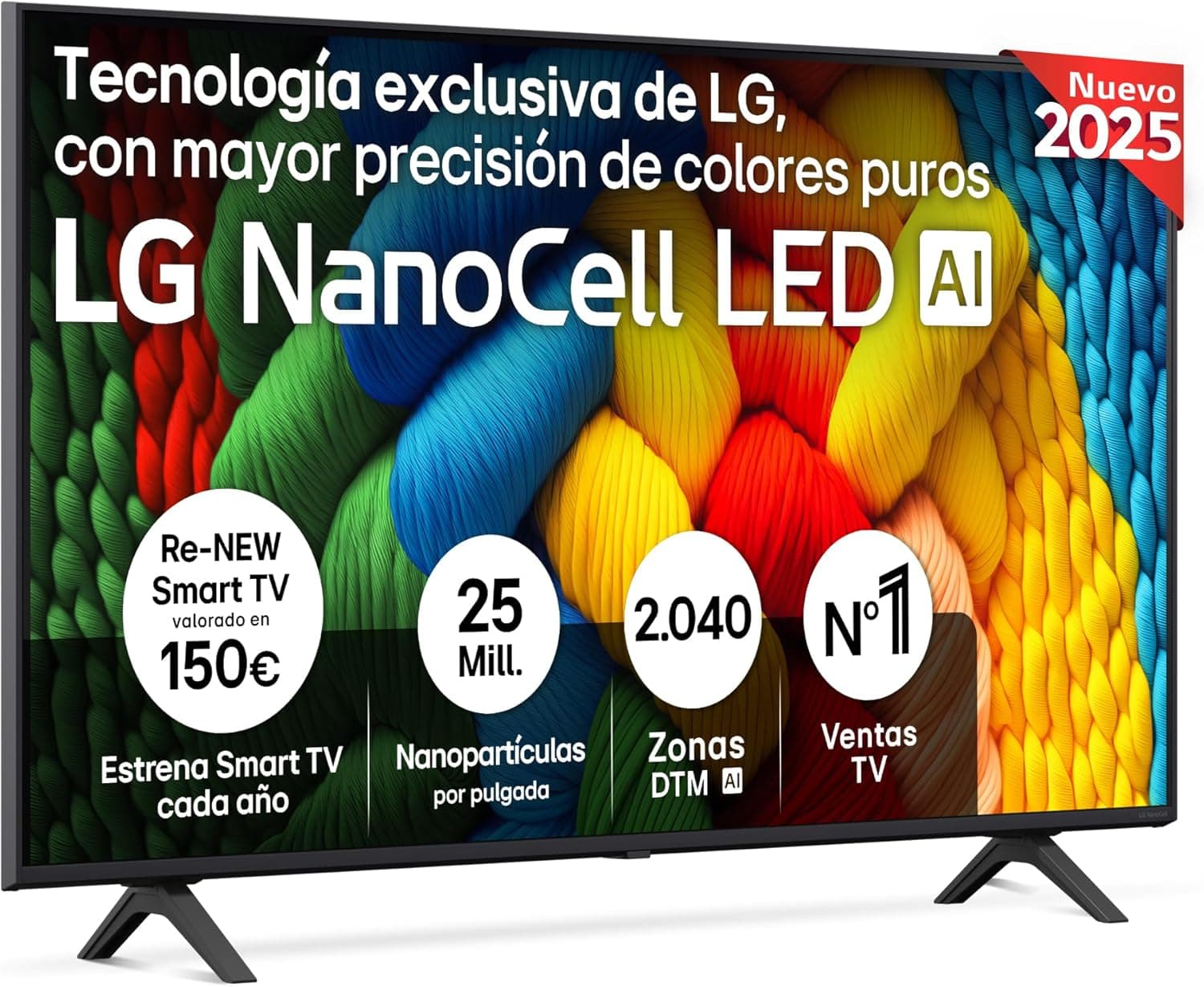 LG 50NANO80A6B Televisão 50", 4K, NanoCell, Smart TV, LED IA, WebOS 25, processador potente e inteligente, Super Upscaling, Dolby Digital Plus, Alexa/Google Assistant, preto