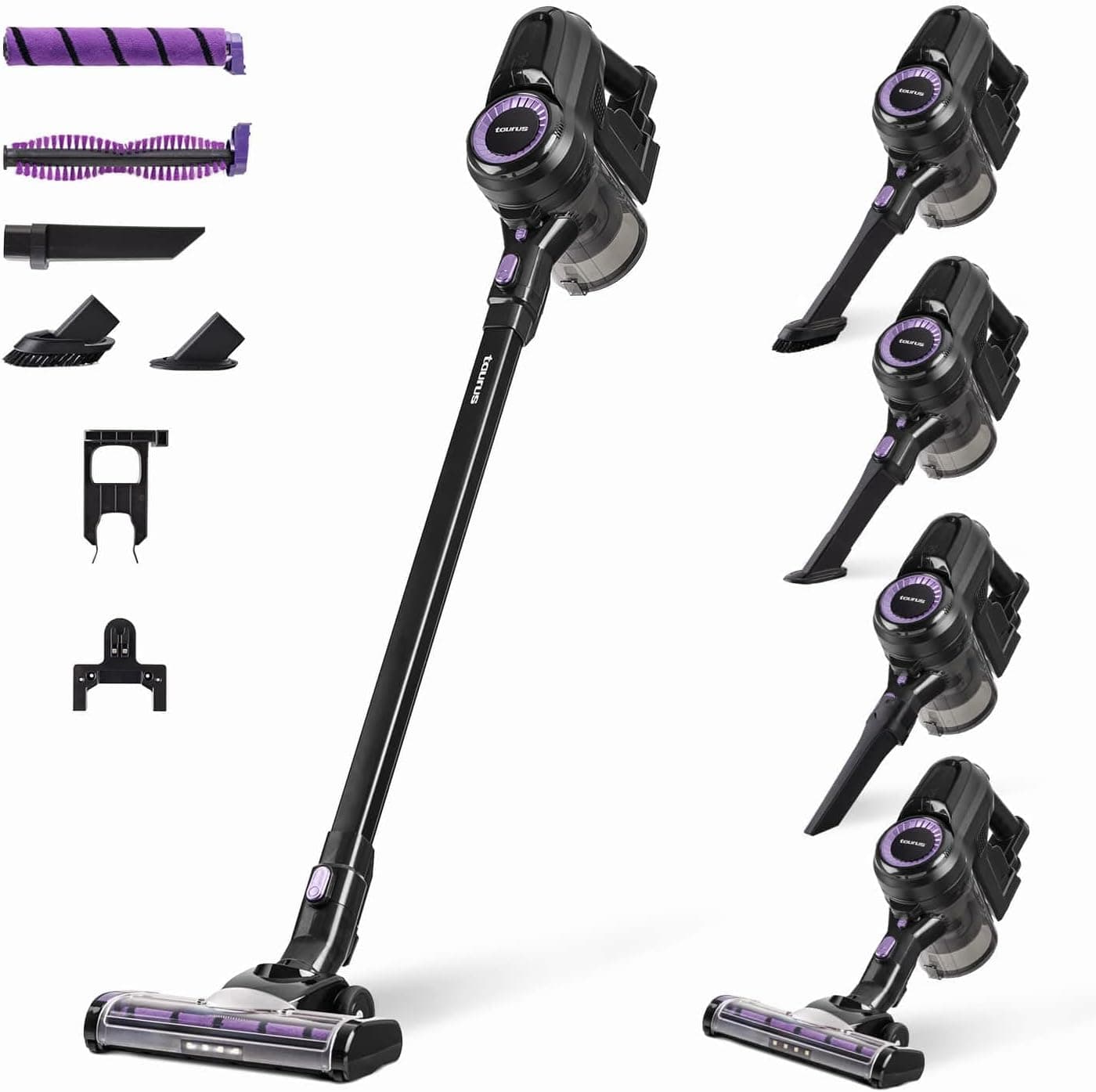 Taurus - Aspirador de escova HS-2900, 3-in-1: vassoura elétrica, manual e vertical, autonomia 50 min, filtro EPA, modo eco e turbo, sapato com 2 escovas intercambiáveis, conjunto acessórios, preto