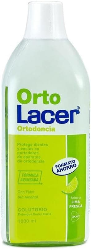 ORTOLACER Elixir bucal para o cuidado e proteção dos dentes e gengivas em portadores de aparelhos ortodônticos, aroma lima, 1000 ml