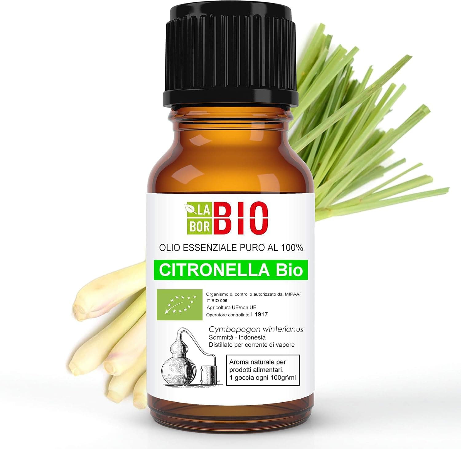 Citronela bio óleo essencial 100 % puro 10 ml - uso alimentar terapêutico cosmético aromaterapia - Laborbio