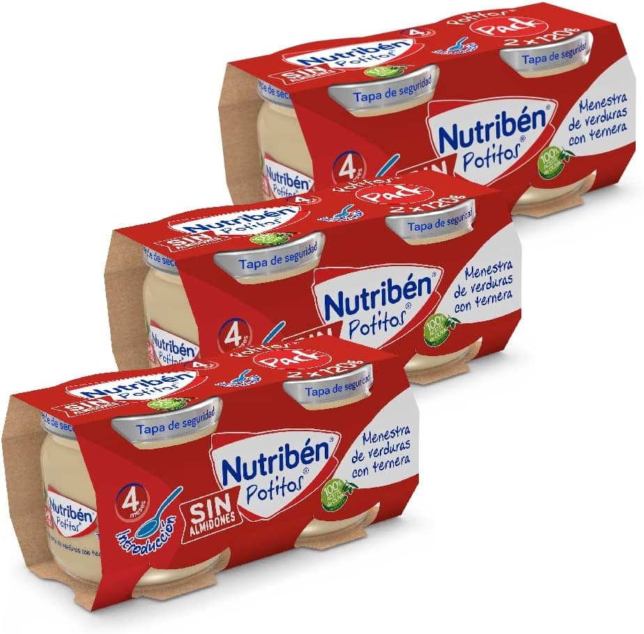 Nutribén Potinhos de introdução à vitela com menestra de legumes, a partir dos 4 meses, pack 6 x 120 g