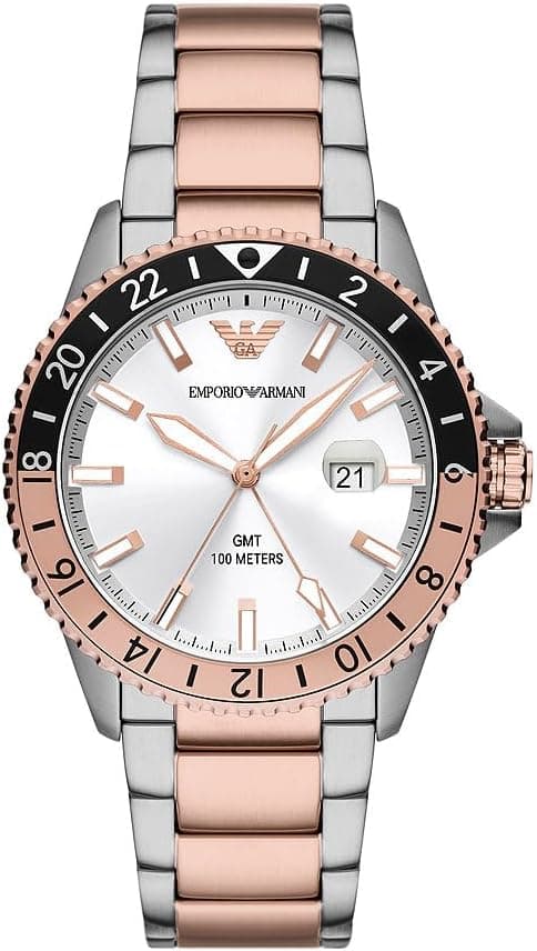 Relógio masculino Emporio Armani, movimento de quartzo e caixa de 42 mm com pulseira de aço, couro ou silicone