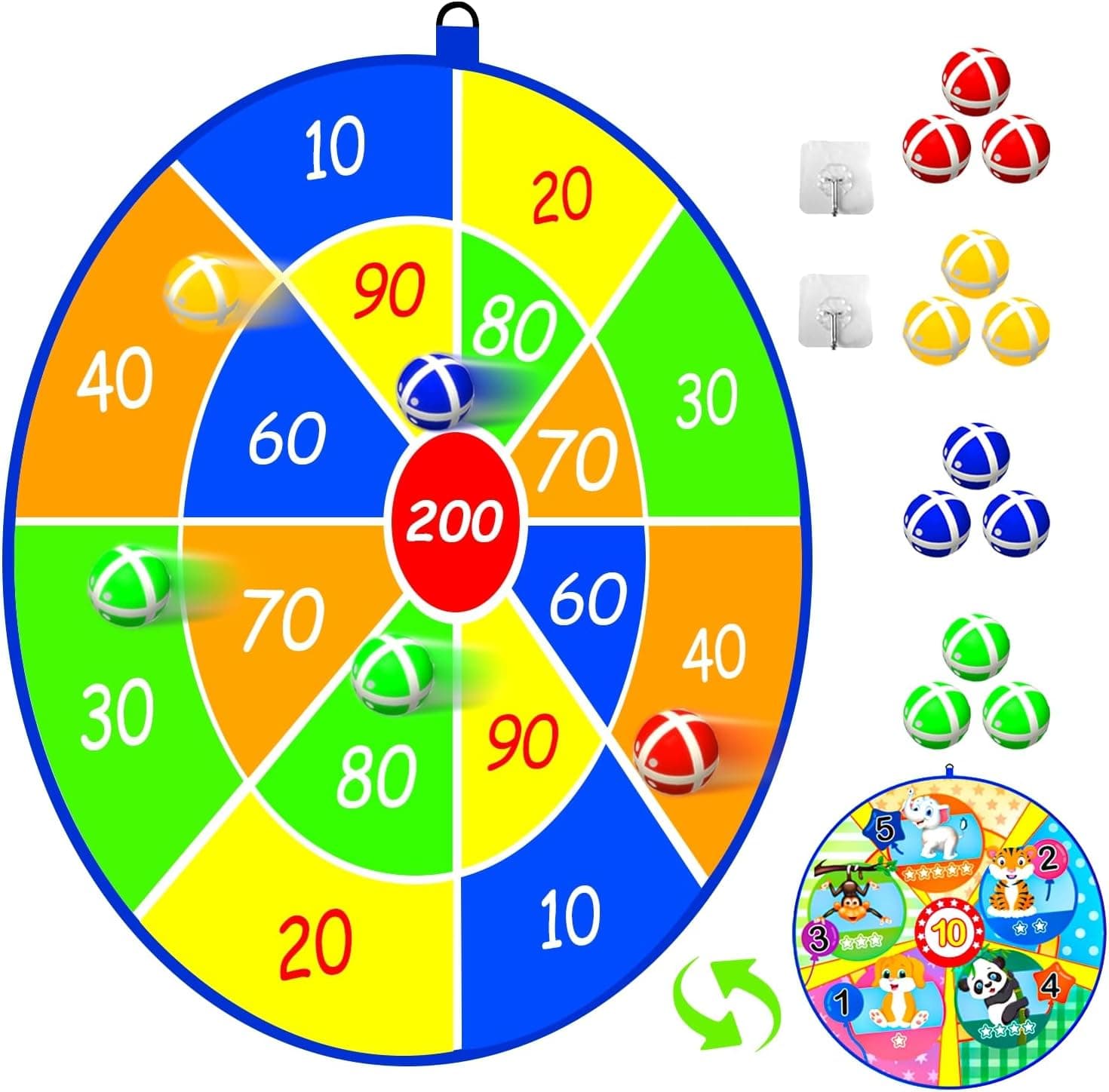 Lbsel 25,5" Placa de dardos grande para crianças, conjunto de mesa, jogos de meninos, jogo de festa divertido para desportos de interior / exterior para 3-12 anos, presentes para meninos e meninas (65