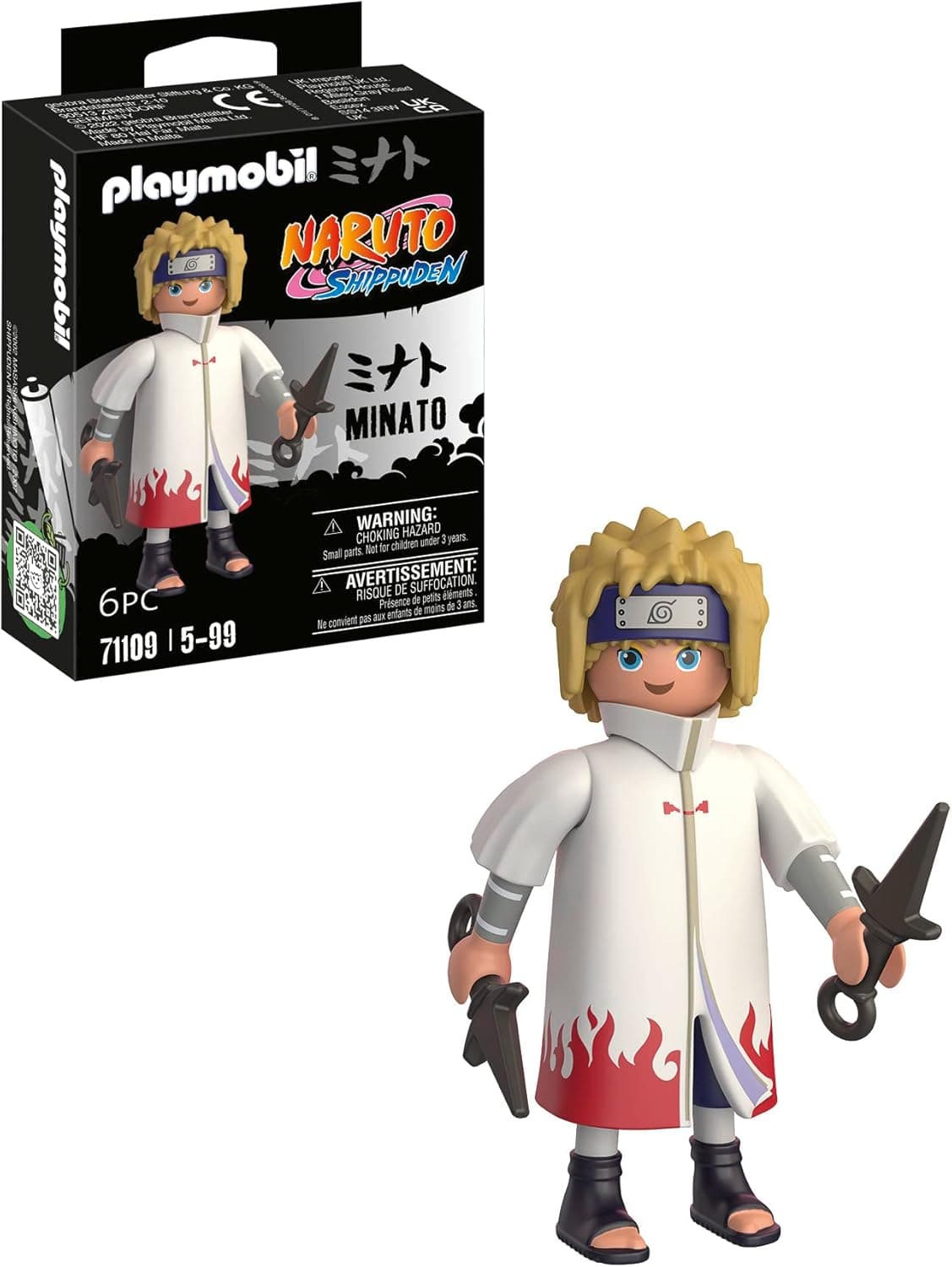 PLAYMOBIL Naruto 71109 Minato com o seu divertido casaco branco e vermelho e dois Kunai, divertido jogo criativo para fãs de anime com detalhes e acessórios autênticos, a partir de 5 anos