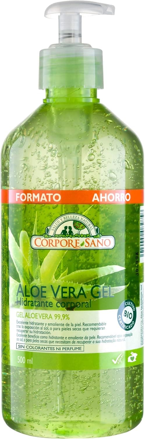 Corpore Sano - Aloe Vera Gel 99% bio, aftersun natural, hidratante, nutritivo e reparador, adequado para peles sensíveis, vegan, sem para-brincos, silicone, corantes ou perfume, 500 ml