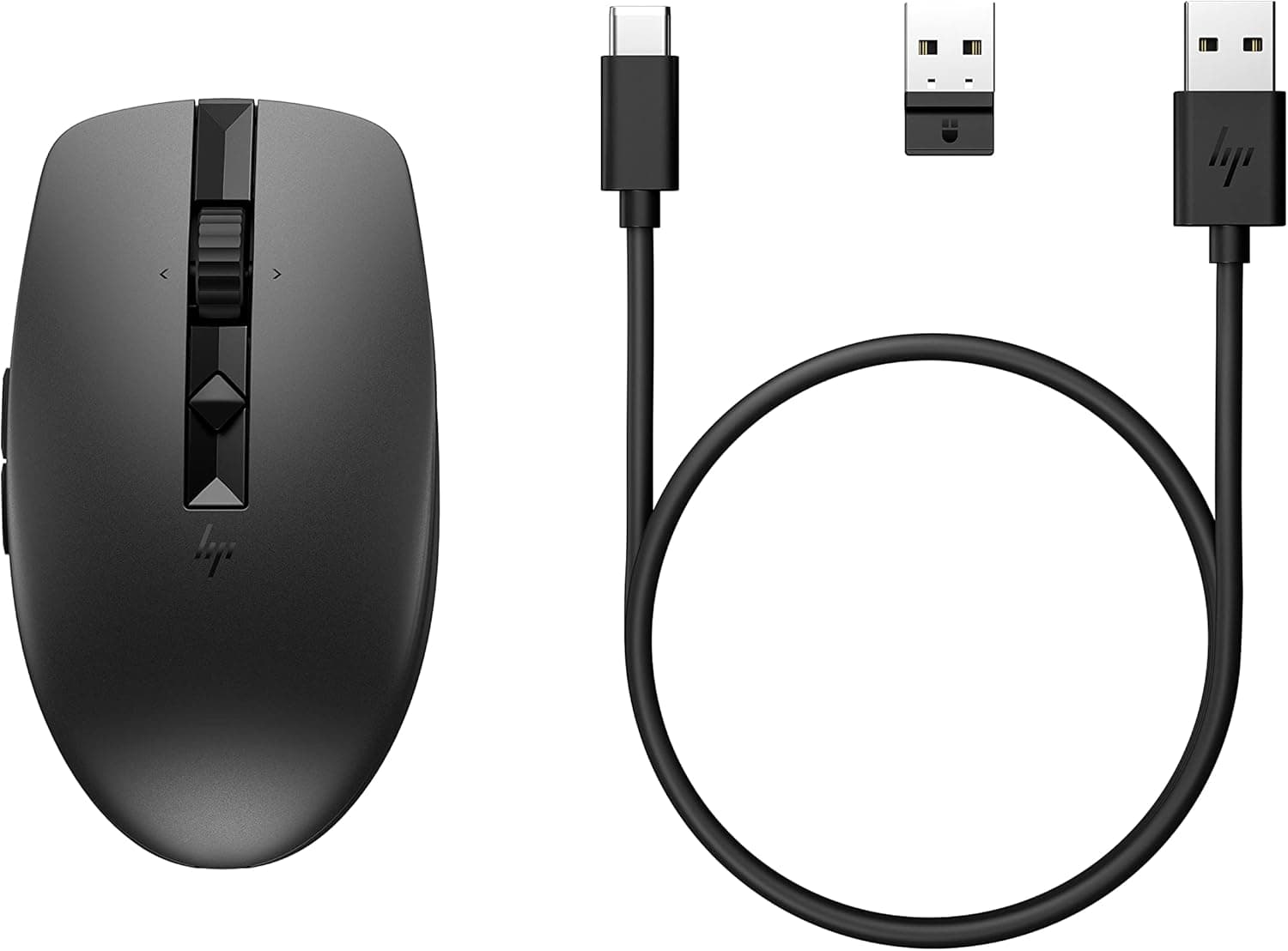 HP Rato 710, recarregável via USB-C, 6 teclas, 3000 dpi, silencioso, até 90 dias, duração da bateria, Dongle 2,4 GHz ou Bluetooth, 84 g, preto