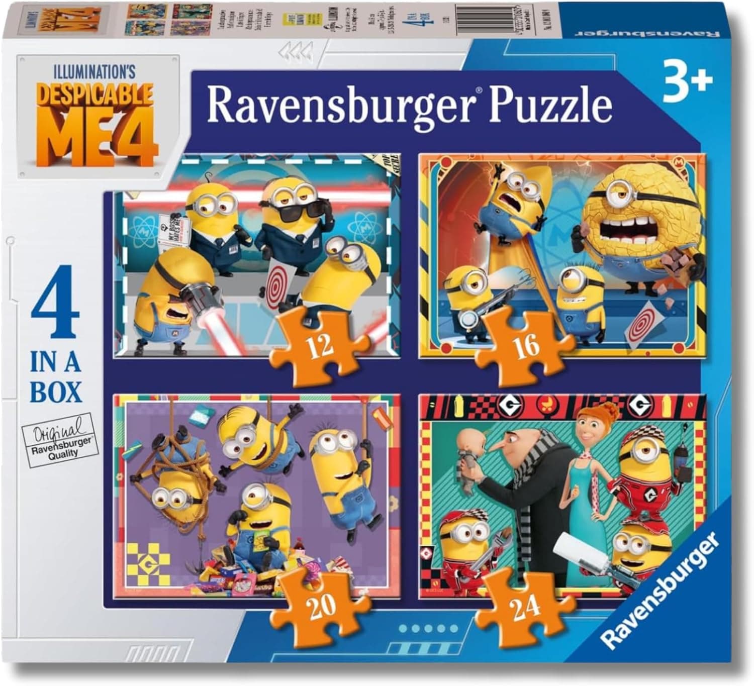 Ravensburger Gru 4 Puzzles | Conjunto de 4 puzzles infantis Minions com 72 peças cada para crianças a partir dos 3 anos