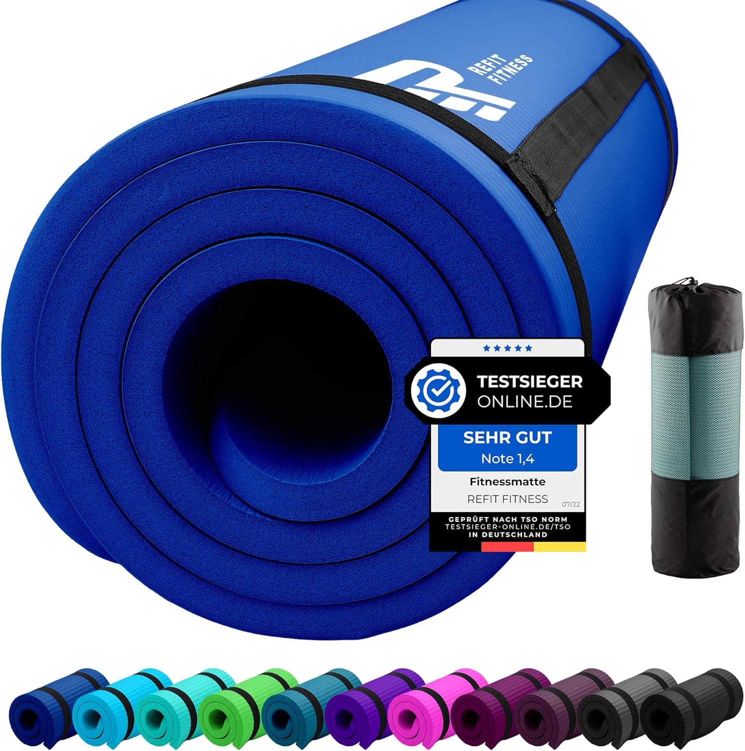 Tapete de fitness ReFit, 183 x 61 x 1.5 cm, grosso e muito macio, antiderrapante, com fita de transporte,  perfeito para ioga, ginástica
