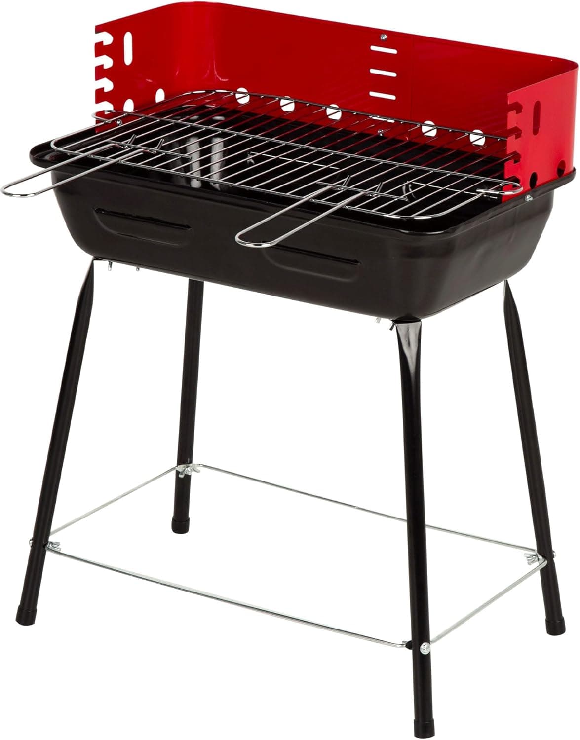 AKTIVE Churrasco carvão portátil, com corta-vento, de aço, grelha regulável 4 alturas, tamanho pequeno, 42 x 42 x 54 cm, cozinha exterior, para espaços pequenos (63109)