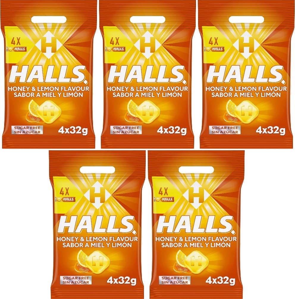 Halls Caramelos duros sabor mel e limão, 4 x 32 g x 5 = 25 pacotes de 32g