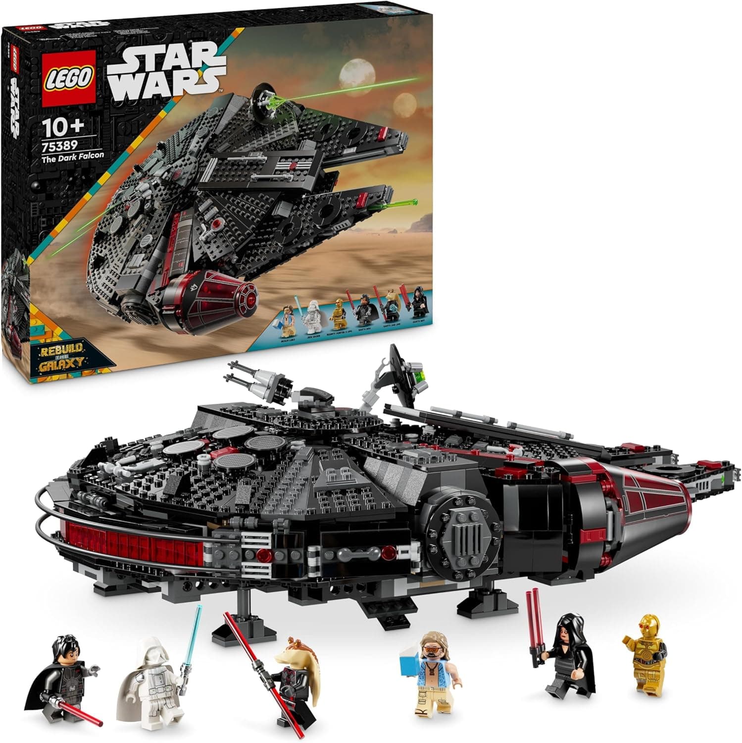LEGO Star Wars Falcão escuro, casaco de nave estelar de brinquedo de construção, para crianças, meninas e fãs de 10 anos ou mais, jogo criativo, 6 minifiguras Inc Darth Jar 75389