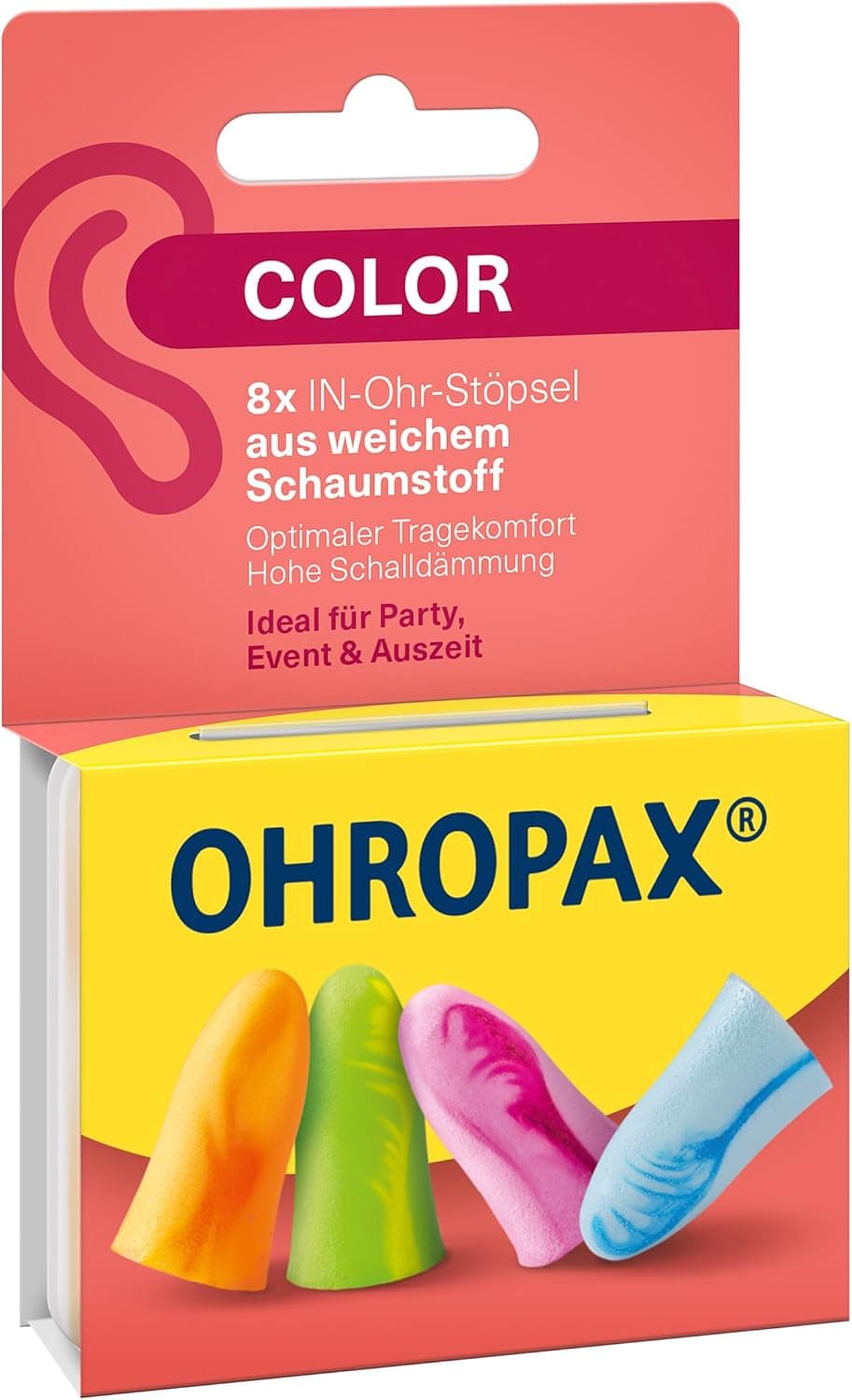 OHROPAX Tampões para os ouvidos de cor – Tampões para os ouvidos de espuma macia – muito confortáveis mesmo durante muito tempo, isolamento acústico SNR de 35 dB, ideal para festas, eventos e tempo