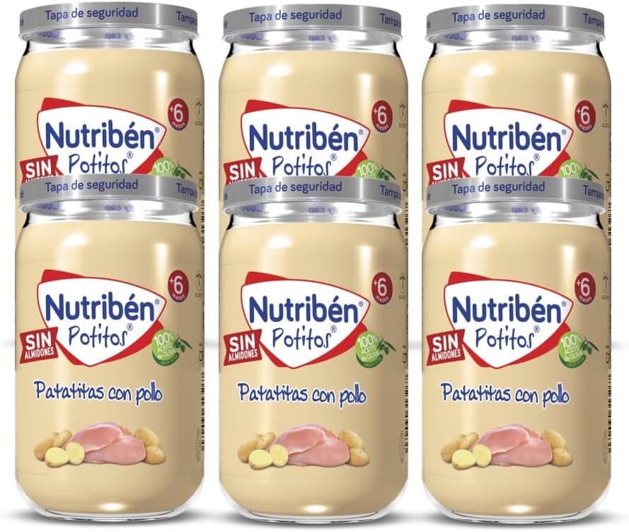 Nutribén Botões, carrinho de frango com batatas, para bebés a partir de 6 meses, sem amidos, sem adição de açúcares, ingredientes naturais e saudáveis, pack de 6 de 235 g, 1410 g