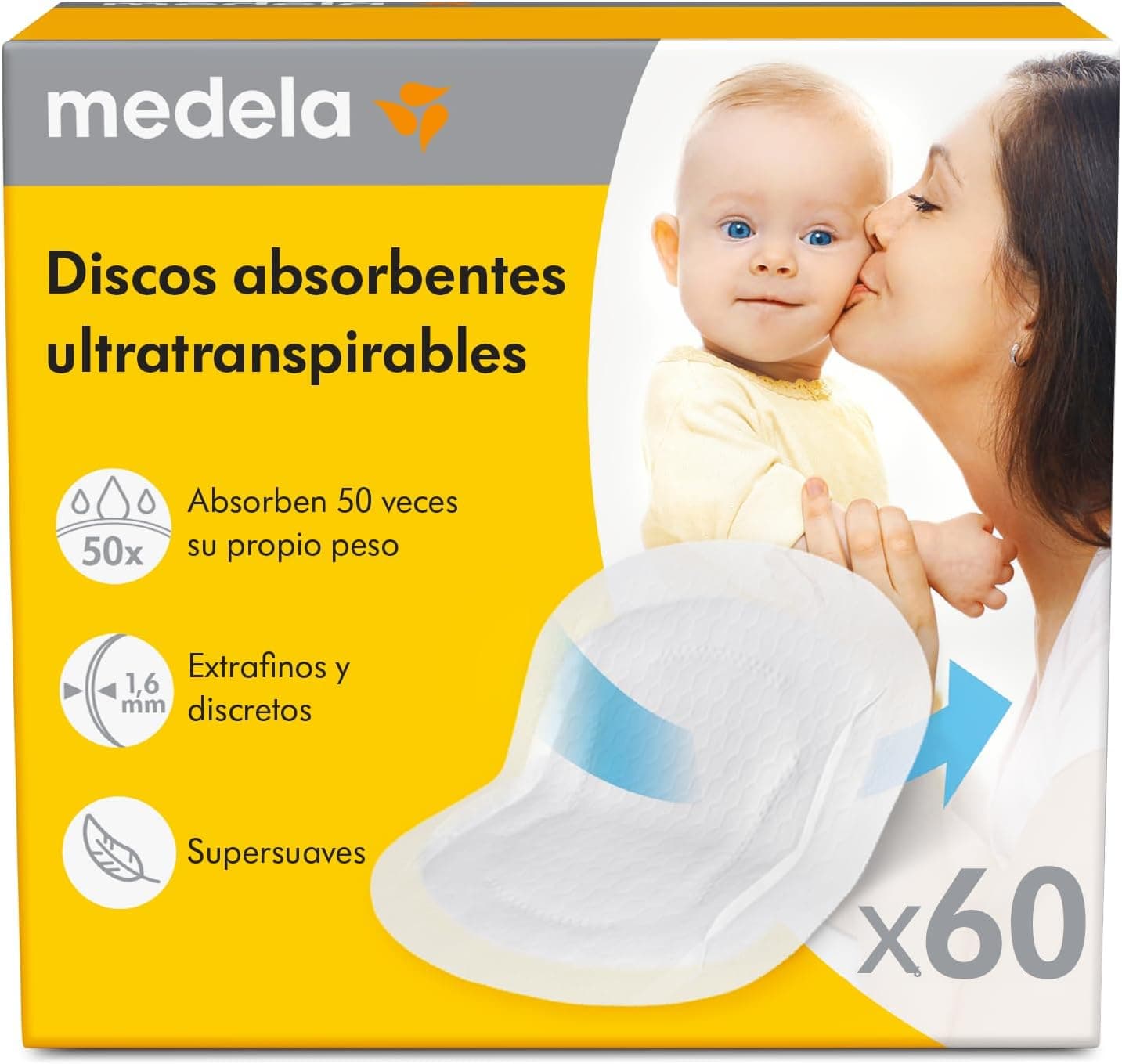 Medela Discos absorventes ultra-respiráveis, grande absorção, respirabilidade e discrição para uso confortável, embalagem de 60