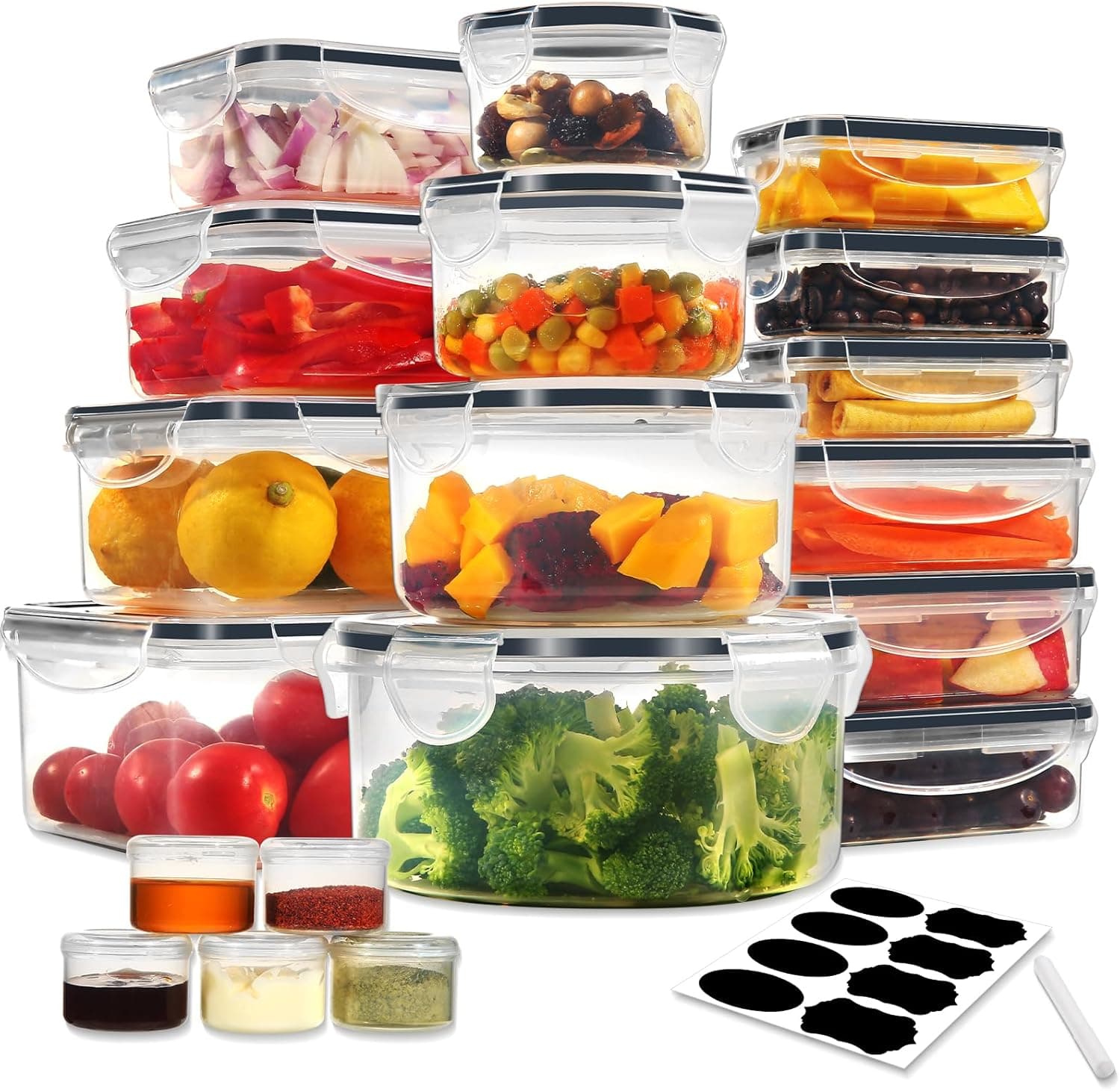 YASHE Recipientes Herméticos para Alimentos – Conjunto de 38 Peças, com Tampa, Sem BPA, 100% à Prova de Fugas, Reutilizáveis e Laváveis na Máquina de Lavar Loiça