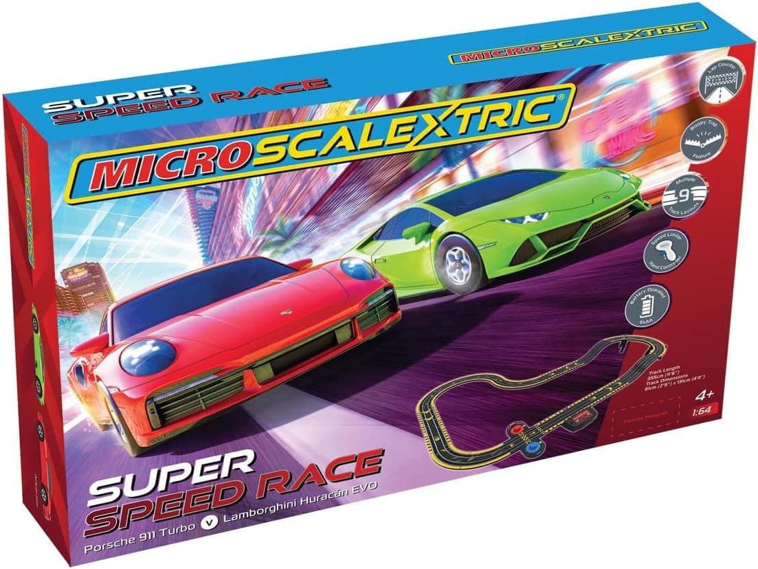 Micro Scalextric - Jogo de pistas de corrida de carros para crianças a partir de 4 anos, conjunto de construção de pistas de super velocidade, pista de carro alimentada por pilhas
