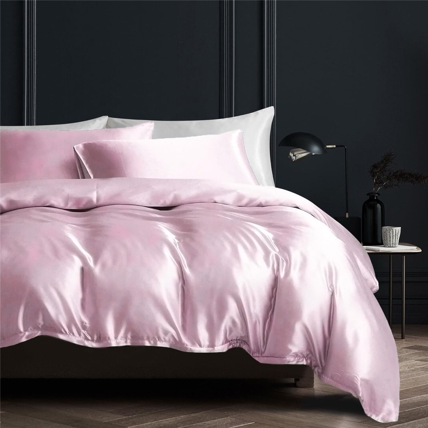 Gezu - Conjunto de cama (240 x 260 cm), cor rosa liso, sedoso brilhante, suave, suave, suave, conjunto de capa de edredão para 2 pessoas, 2 fronhas de 65 x 65 cm com fecho de correr
