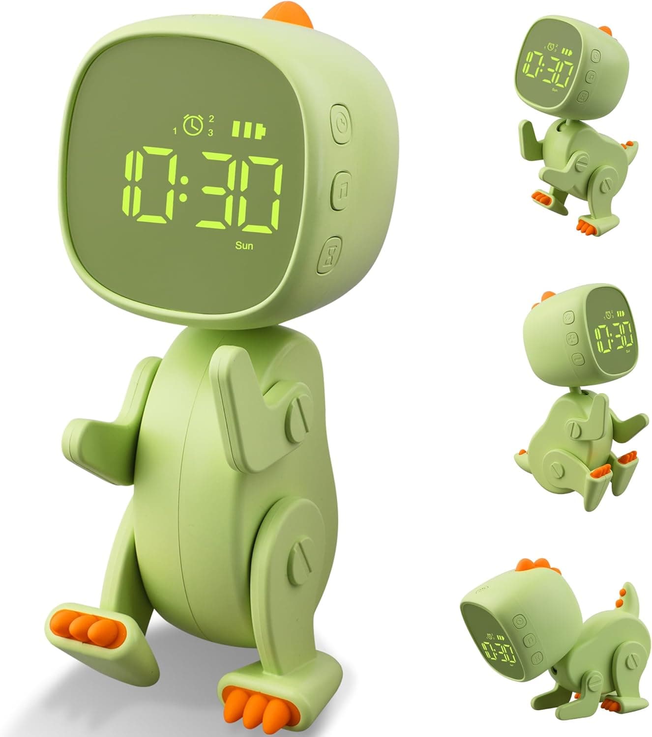 Ayybboo Relógio despertador digital infantil, três alarmes, nooze, despertador de forma variável para meninas e meninos, temporizador de luz noturna, bateria recarregável incorporada, cronómetro
