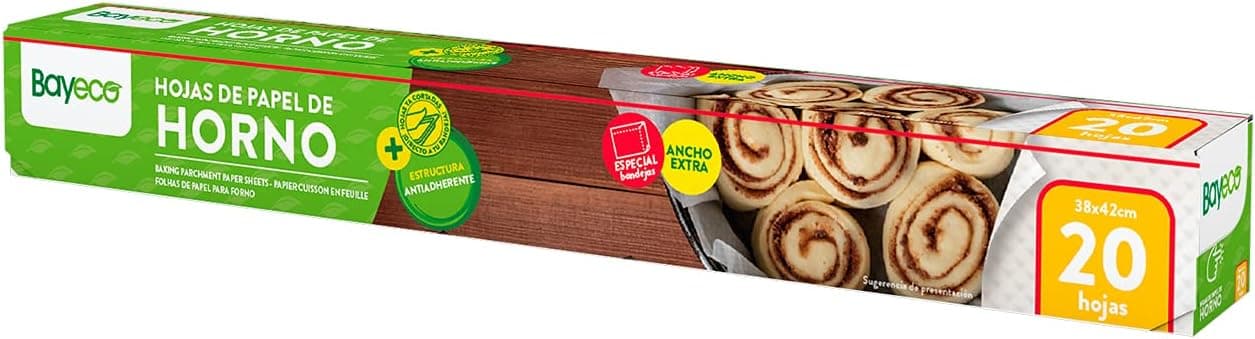 Bayeco - Papel de forno em folhas - Papel em relevo: estrutura antiaderente - folhas já cortadas - largura extra - cor branca - 38 x 42 cm - 20 folhas pré-cortadas