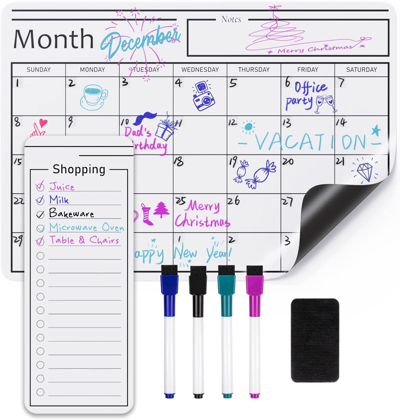 Amazon Basics Folha de quadro branco de apagar a seco, magnética, com calendário, 30,5 x 43,2 cm, branco