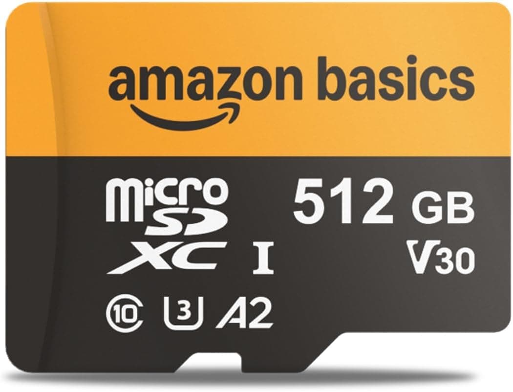 Amazon Basics Placa MicroSDXC de 512 GB com adaptador, velocidade de leitura de até 200 MB/s, embalagem de 1