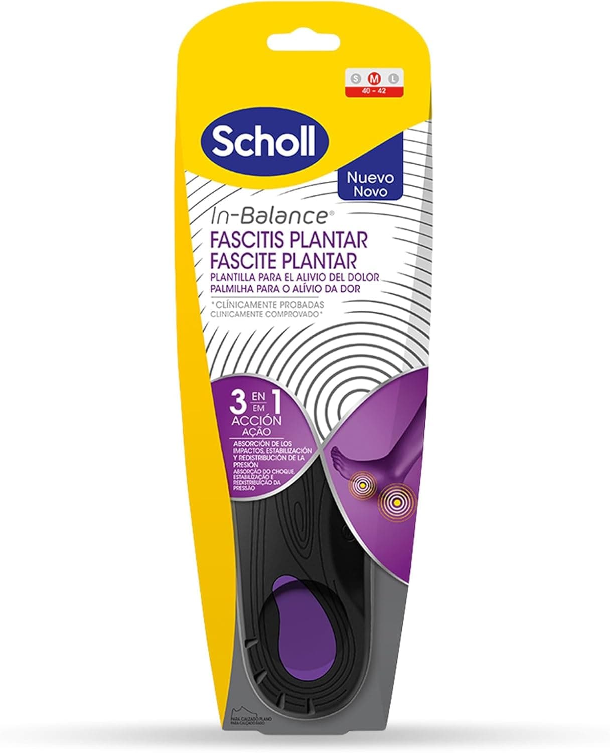 Dr. Scholl's Palmilhas ortopédicas anti-dor, fascite plantar, tecnologia In-Balance, 3 em 1, alívio instantâneo e duradouro, conforto para a sua marcha, tamanho M 40-42
