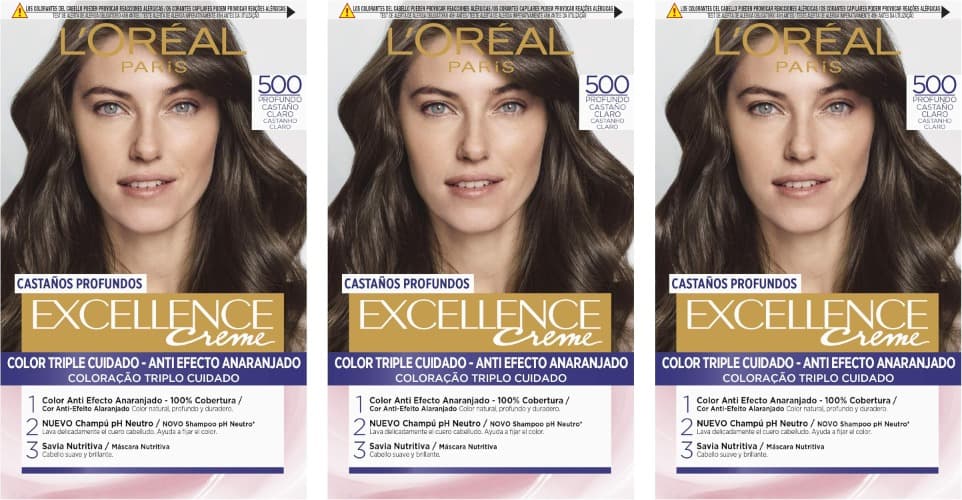 L'Oreal Paris Excellence 500 | Coloração permanente tom castanho claro profundo para cabelo x 3