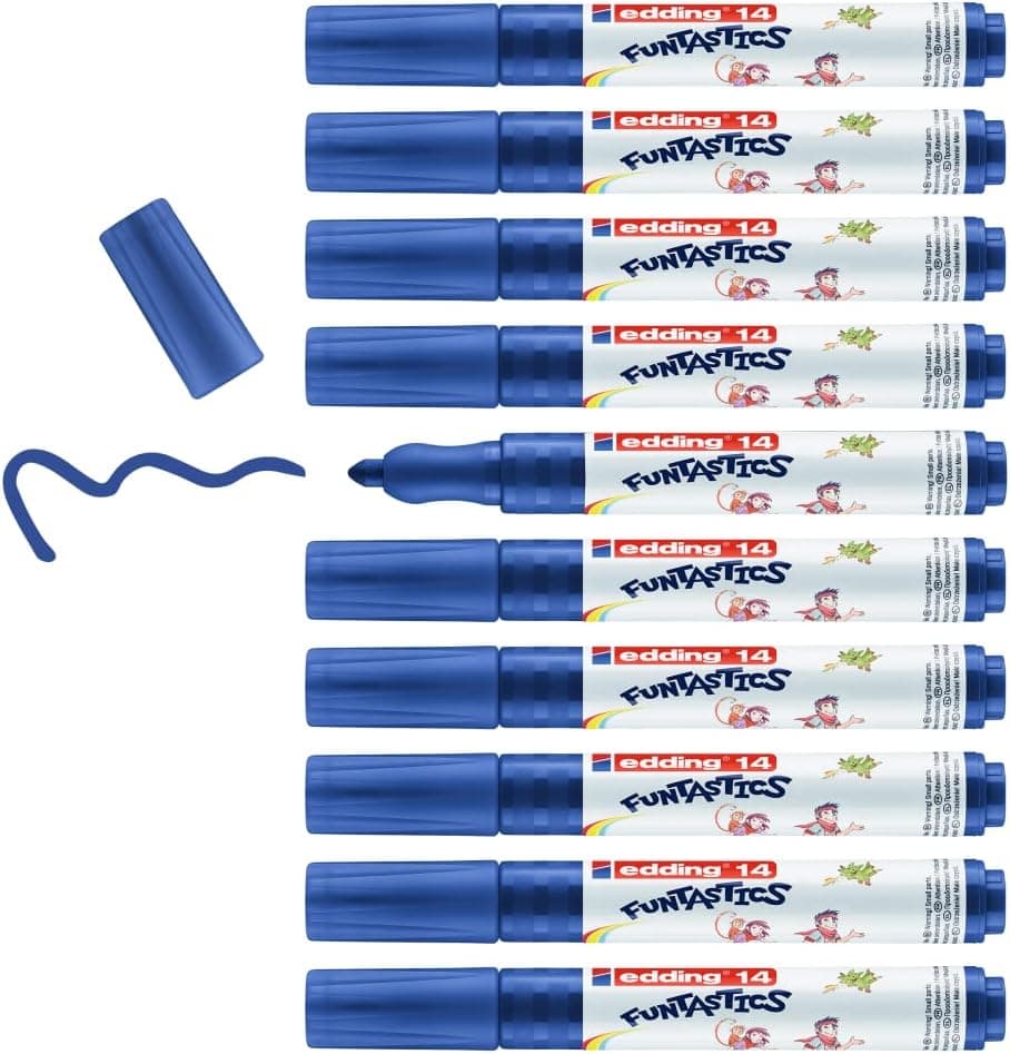 edding 14 canetas de cores para crianças, FUNTASTICS – azul – ponta redonda de 3 mm, para colorir diversão em papel claro e cartão, lavável em couro e têxteis