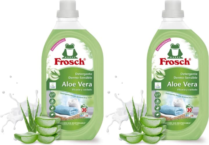 Frosch - Detergente líquido concentrado ecológico aloé vera para máquina de lavar roupa, roupa limpa e impecável na lavagem, adequado para todos os tipos de tecidos, menos lã e seda - 1,5 L x 2