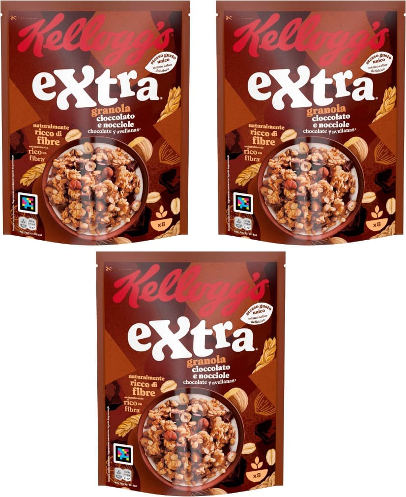 Kellogg's Extra Cereais crocantes com chocolate e avelãs, 375 g x 3