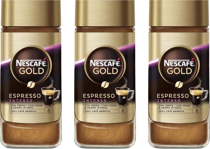 NESCAFÉ GOLD ESPRESSO aroma e sabor intensos, café 100 % solúvel árabe, 100 g x 3