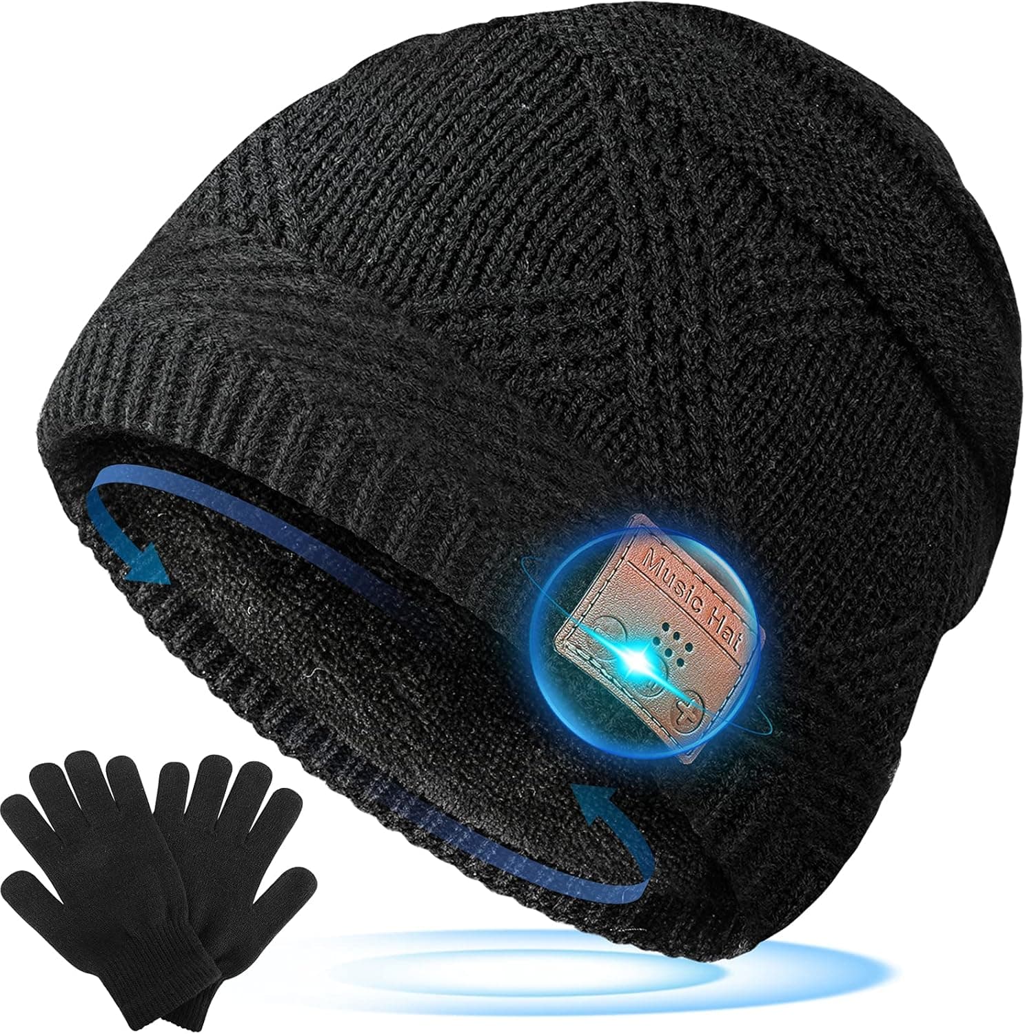 Presentes homem gorro Bluetooth - presentes de Natal originais, gorro com auriculares Bluetooth presentes para pais, gorro e luvas de inverno presentes personalizados para homem, mulher, adolescentes